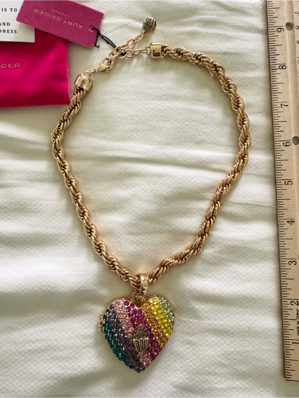 NEW NWT Kurt Geiger London XL Crystal Heart Locket Necklace Eagle Head Rainbow